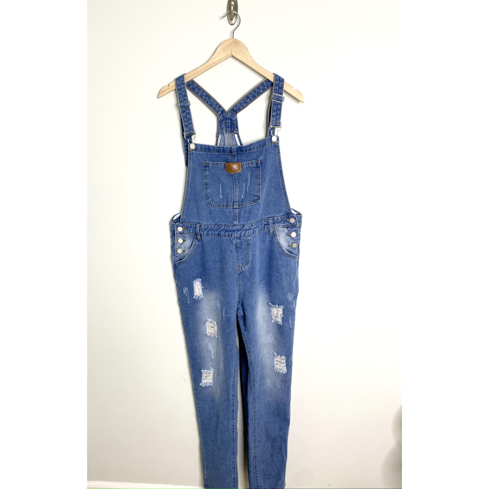 JEANs Denim Overalls Women's Size L *SEE MEASUREMENTS Distressed Denim